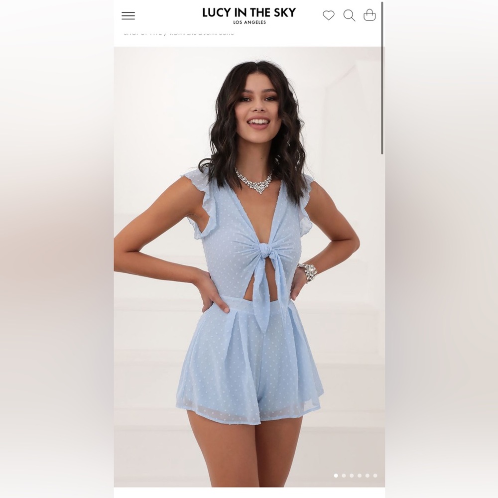 Lucy in the Sky Blair Front Tie Romper in Blue Dots